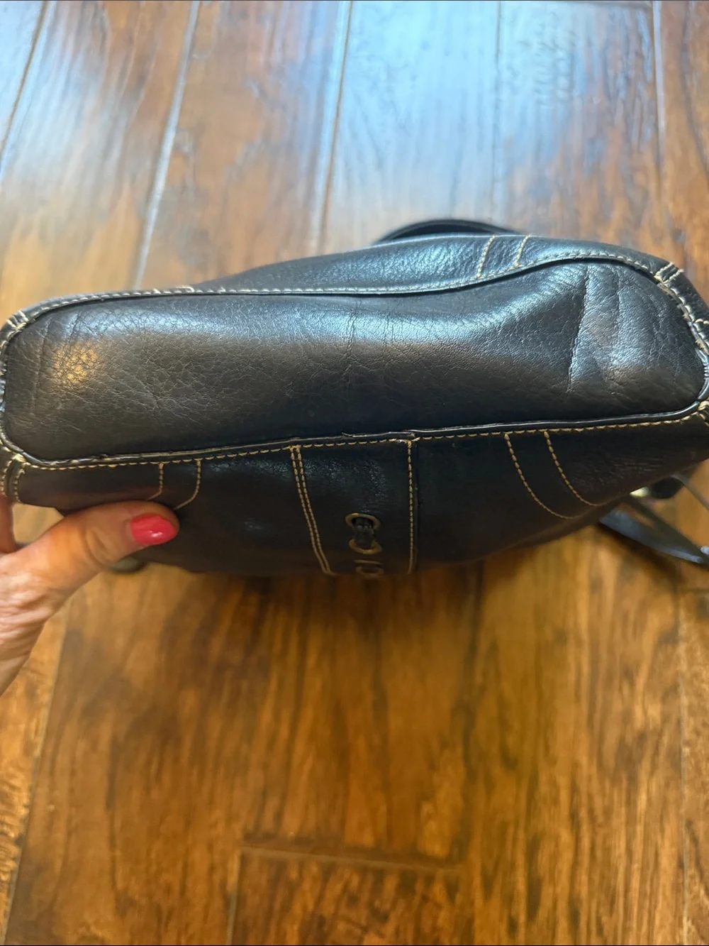 Coach 10399 Chelsea Black Leather Laced Shoulder Bag with Brass Accents, vintage